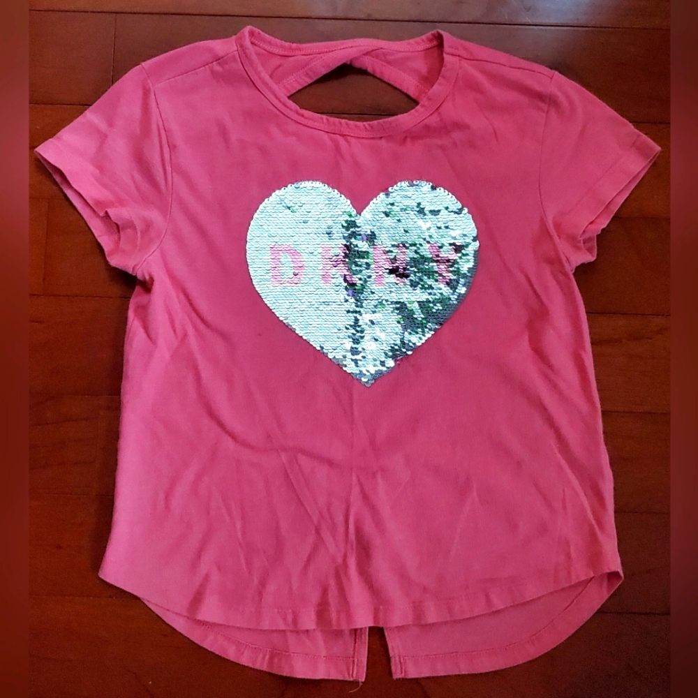 DKNY Pink Kids Shirt with Sequin Heart Design Size 12